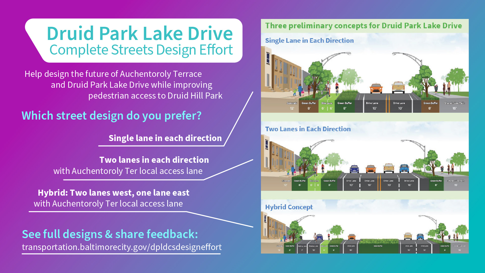 Druid Park Lake Drive Complete Streets Design Effort design options
