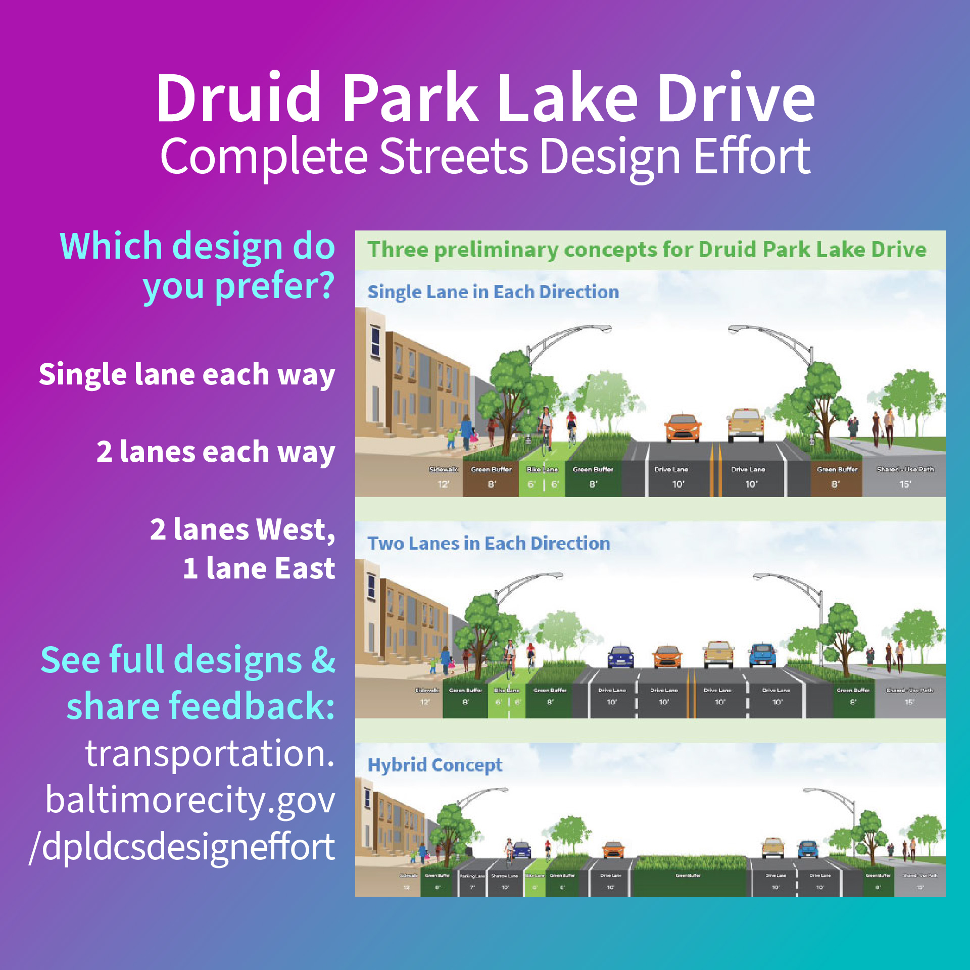 Druid Park Lake Drive Complete Streets Design Effort design options